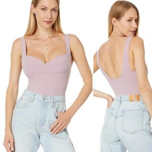 NWT Free People Dusk to Dawn Square Neck Bodysuit, Dawn Pink, size L